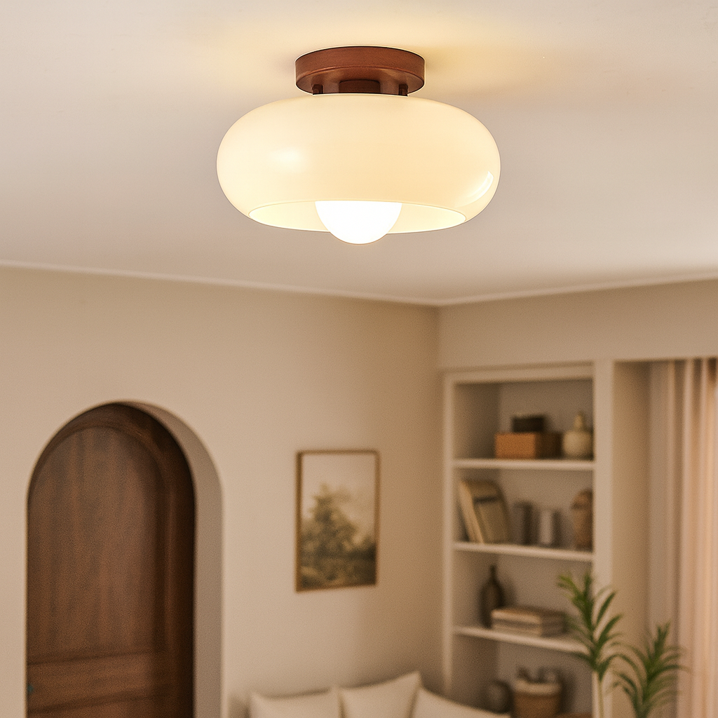 Bauhaus Ceiling Light Fixture | Cream LED Flush Mount, Minimalist Design 1