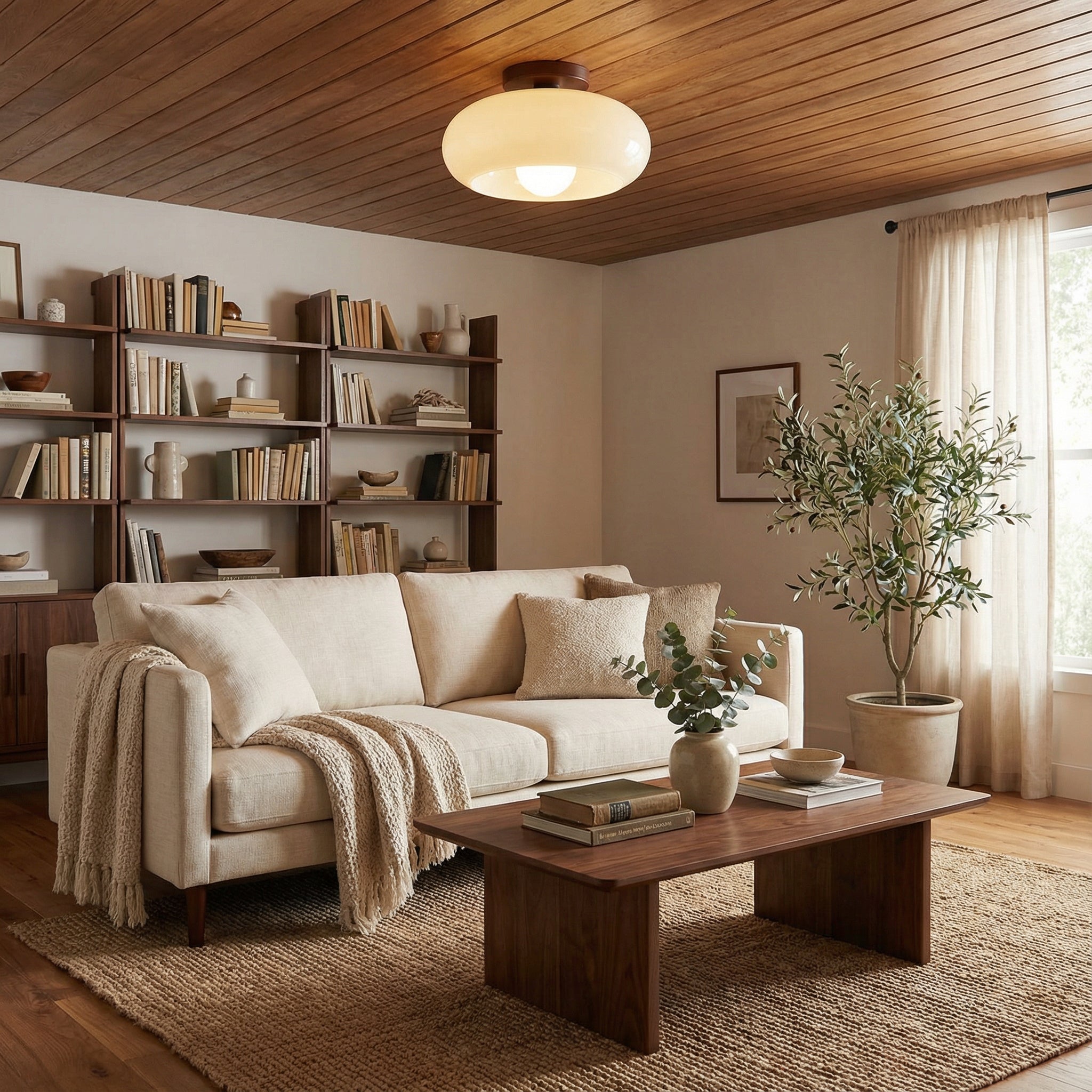 Bauhaus Ceiling Light Fixture | Cream LED Flush Mount, Minimalist Design 2