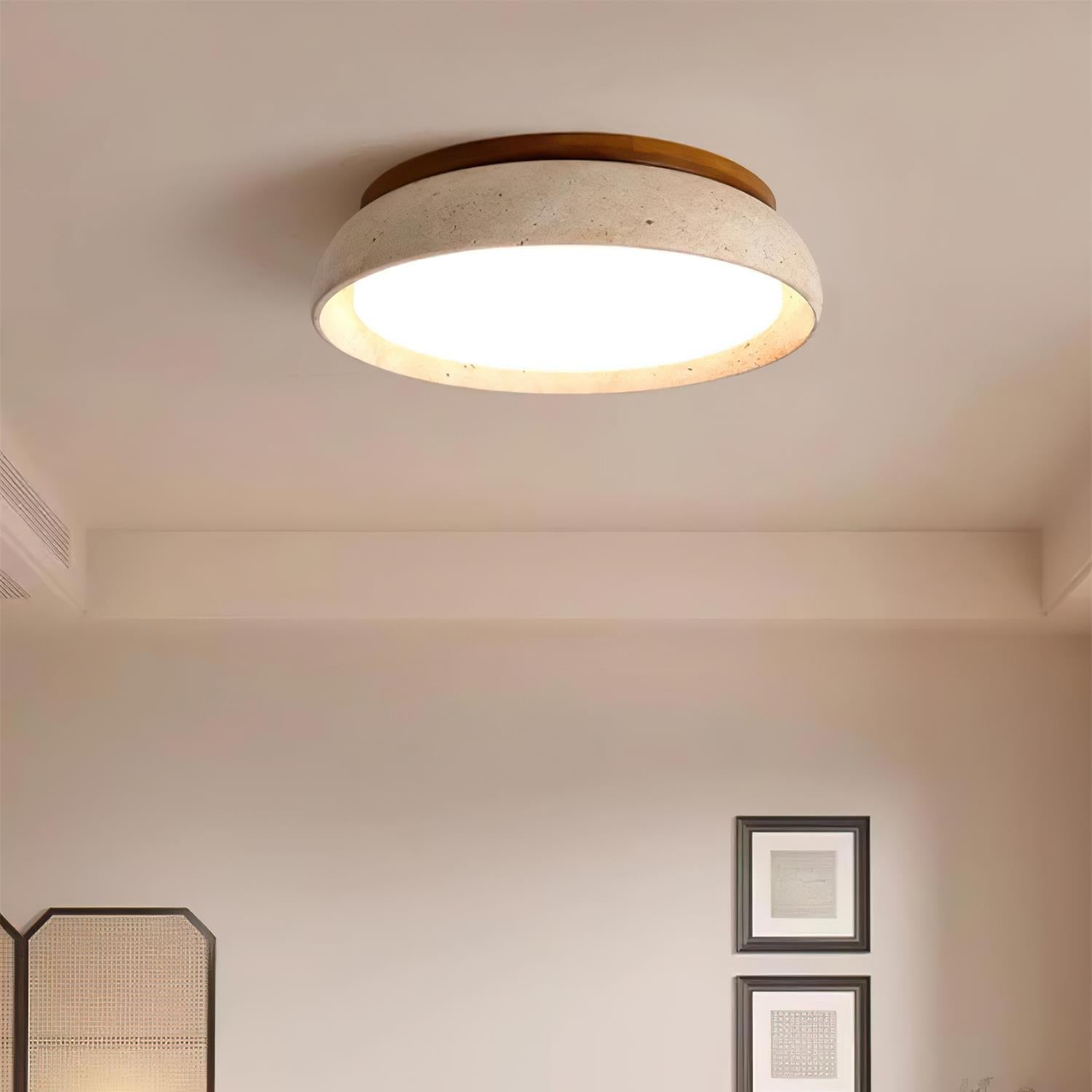 Kloris Flush Mount Ceiling Light | Natural Travertine, LED Fixture 7